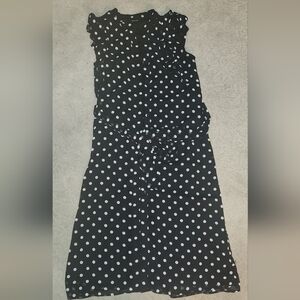 Long black polka dot button down dress.
